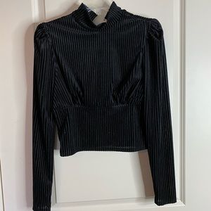 Velvet cropped mockneck top
